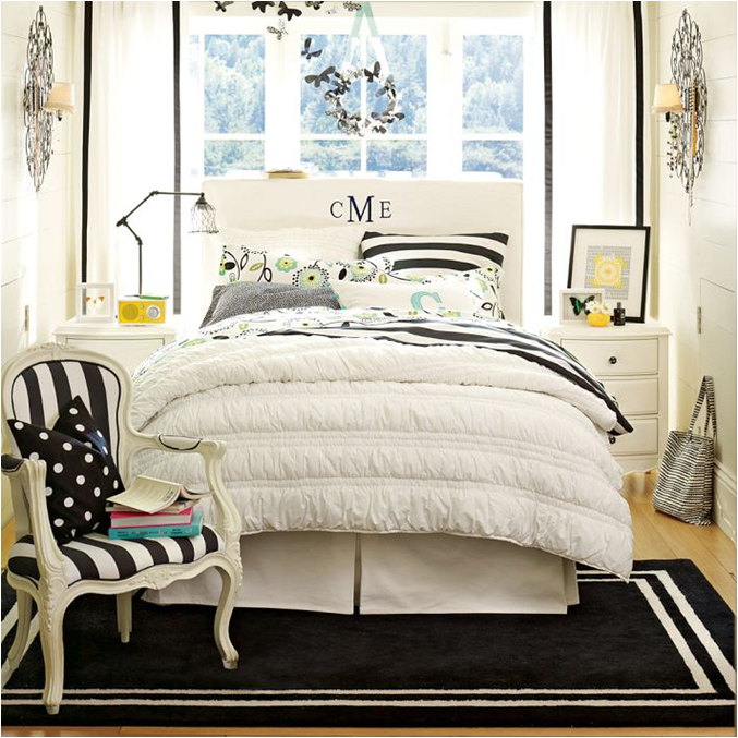 Black and white teen girls bedroom