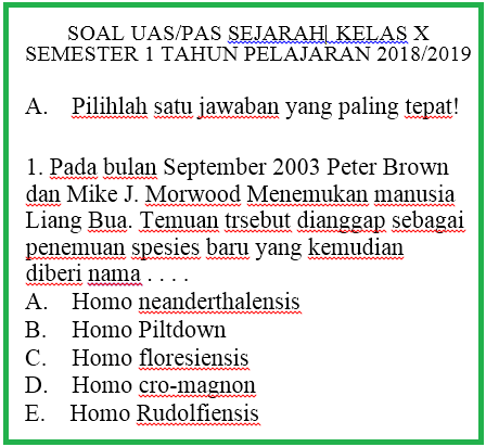 40 Soal Uas Pas Sma Smk Sejarah Kelas X Semester 1 K13 Tahun