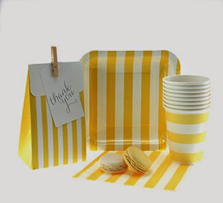 Candy Yellow Partyware by Sambellina, Yellow Stripe Plate, Yellow Stripe Cup, Yellow Stripe Napkin
