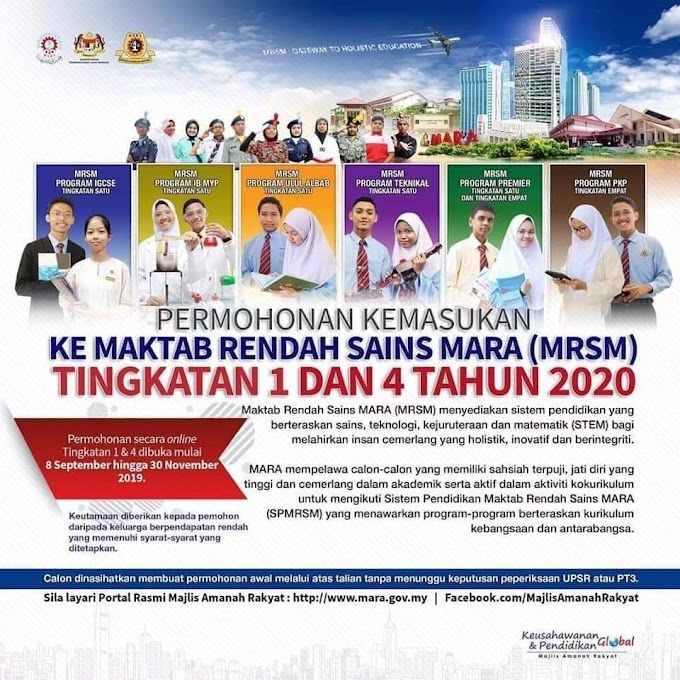 Permohonan Online MRSM 2020 Kemasukan Ke Tingkatan 1 Dan 4 