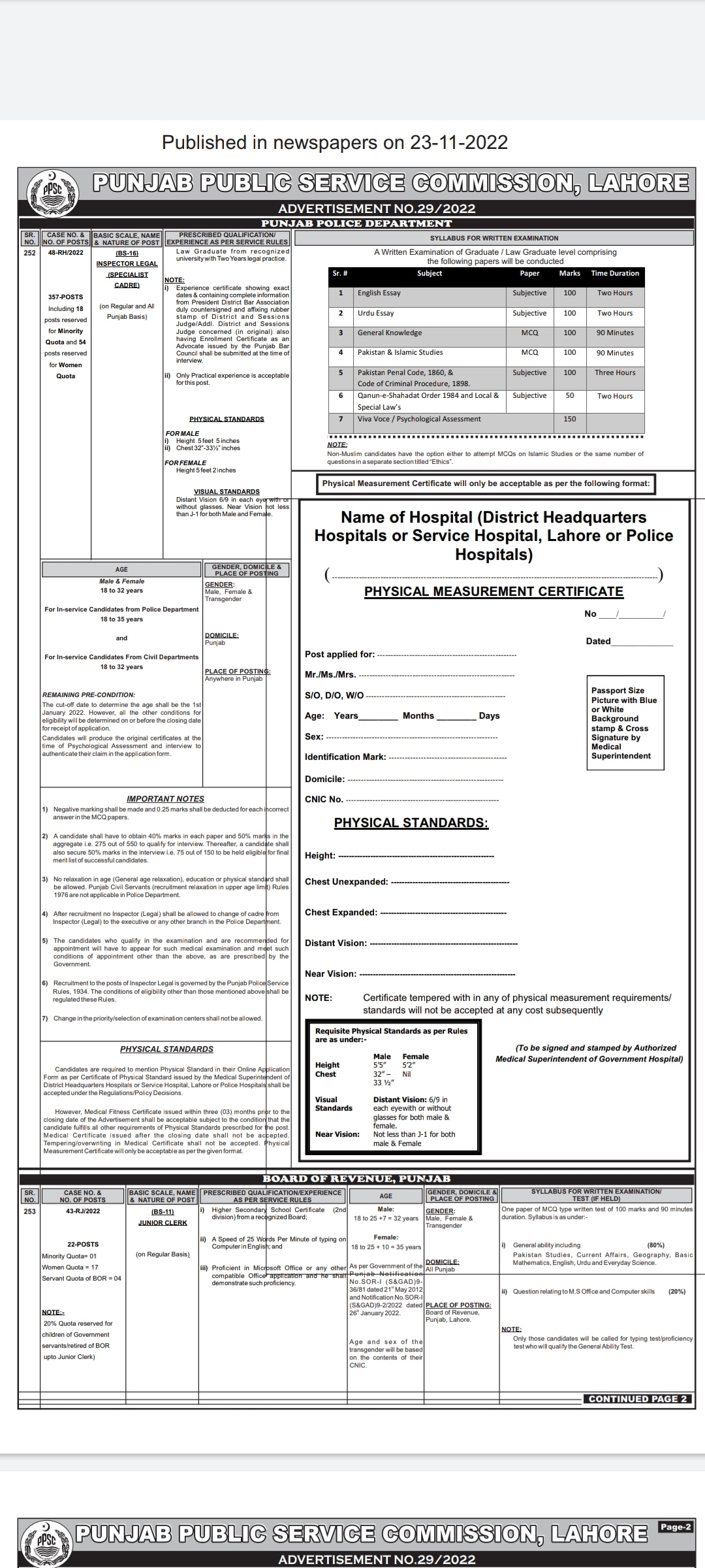 PPSC Jobs Advertisement No. 29/2022 | PPSC Online