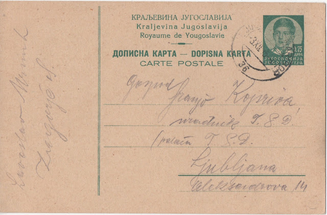 King Peter II su cartolina postale da 0.75 dinari del 1935