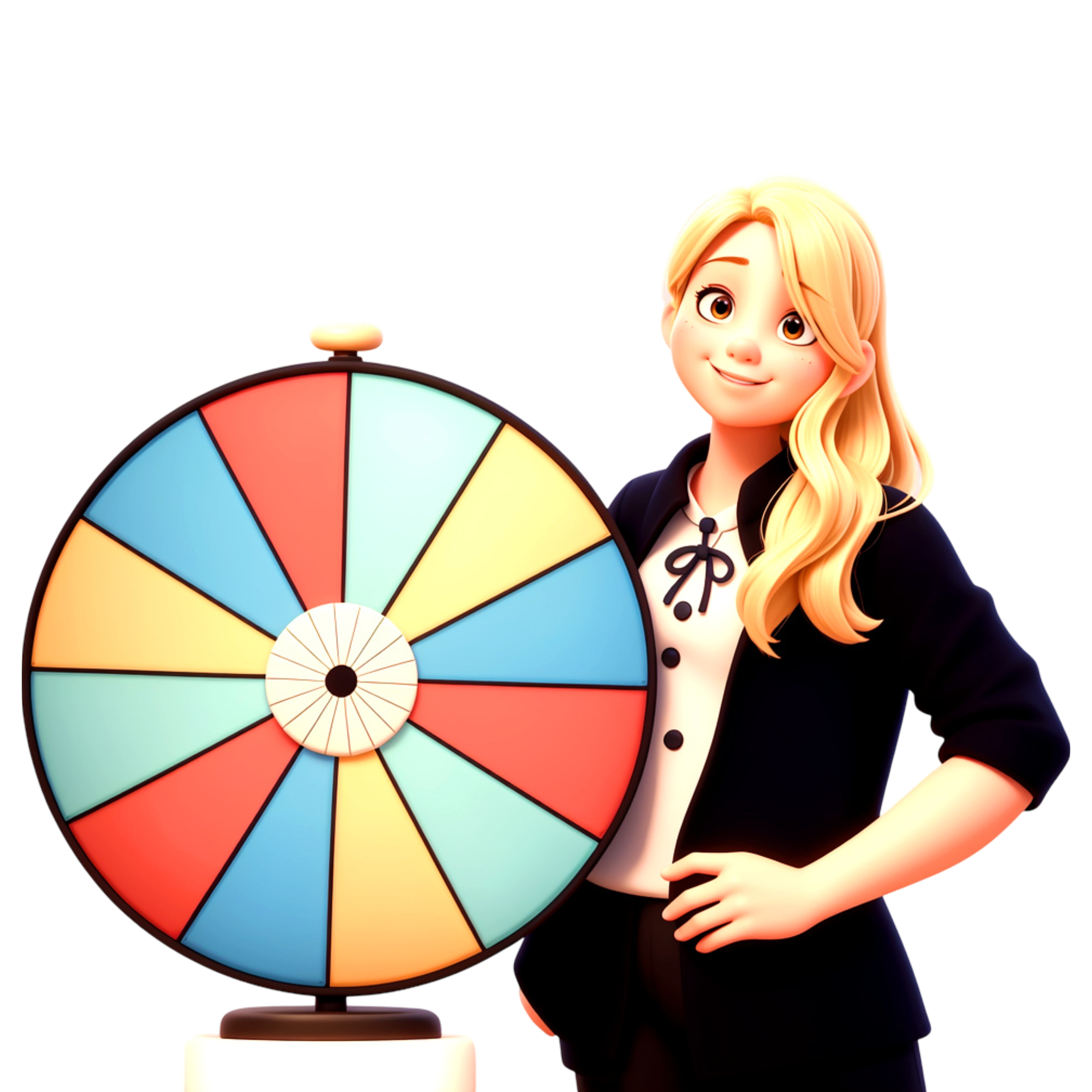 Woman and Spin wheel cartoon character