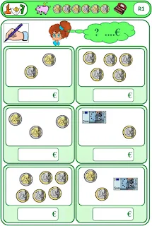 Jeu sur la monnaie à imprimer à 2 chiffres