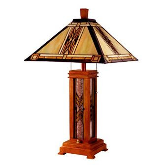 Mission tiffany wood table lamp