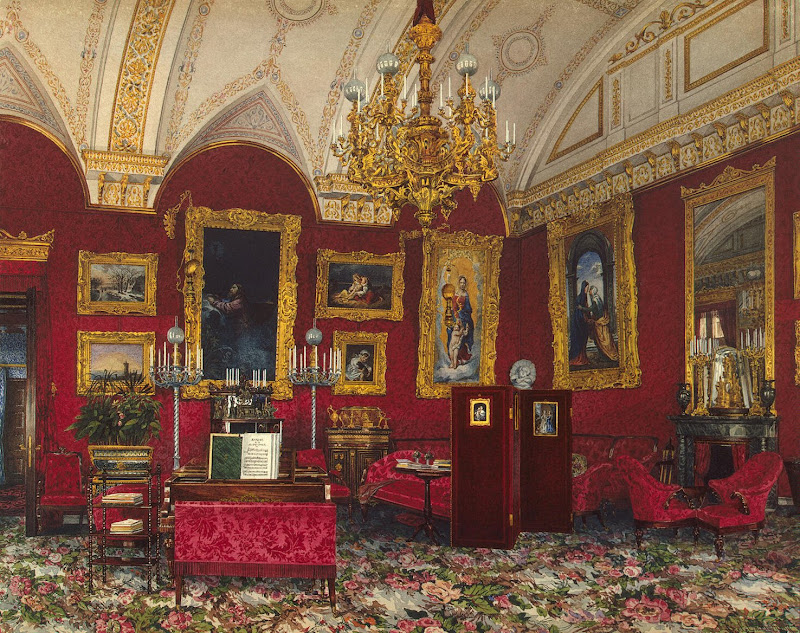 Interiors of the Winter Palace. The Study of Grand Princess Maria Alexandrovna by Konstantin Andreyevich Ukhtomsky - Architecture, Interiors Drawings from Hermitage Museum