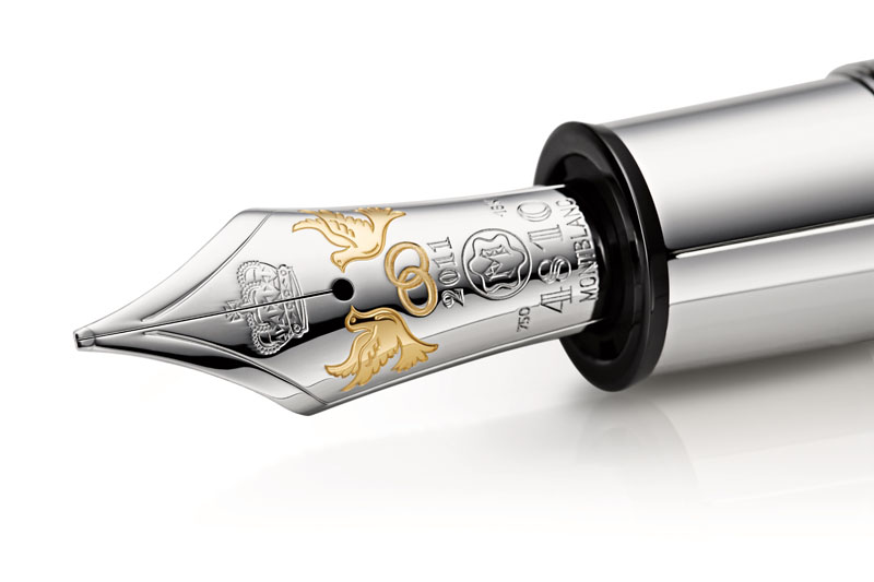  nib is engraved with a dove rings and crown all meaningful symbols of 