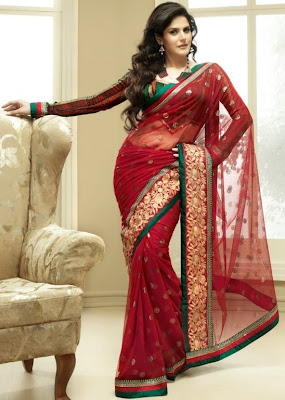 Zarine Khan purple silk saree