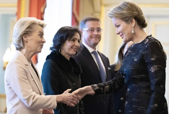 King Philippe and Queen Mathilde, President Ursula Von der Leyen, Hadja Lahbib and Roberta Metsola