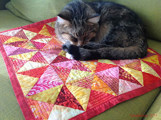 Sparky the Cat on Broken Dishes Pattern Cat Mat Batiks