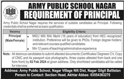 Jobs in Army Public School APS