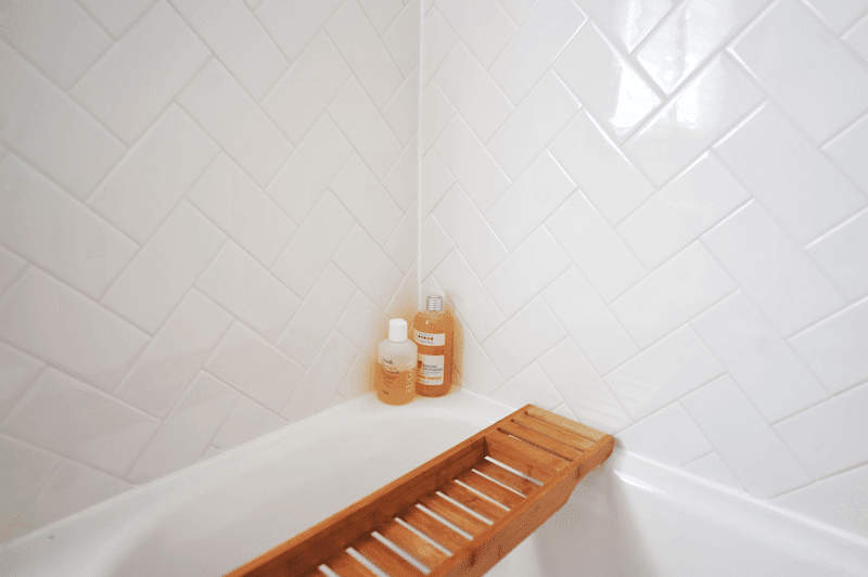 DIY Bathroom Herringbone Subway Tile