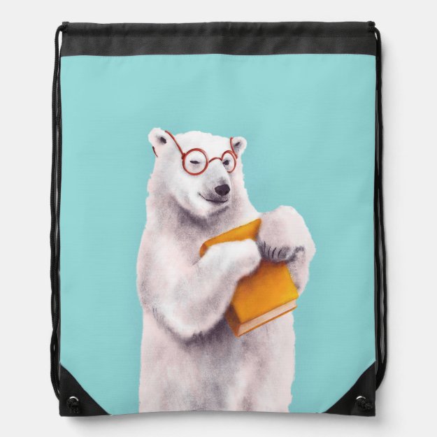 Polar bear book lover drawstring backpack