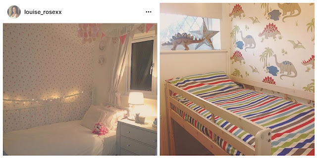 Pink girls room and dinosaur themed boys room