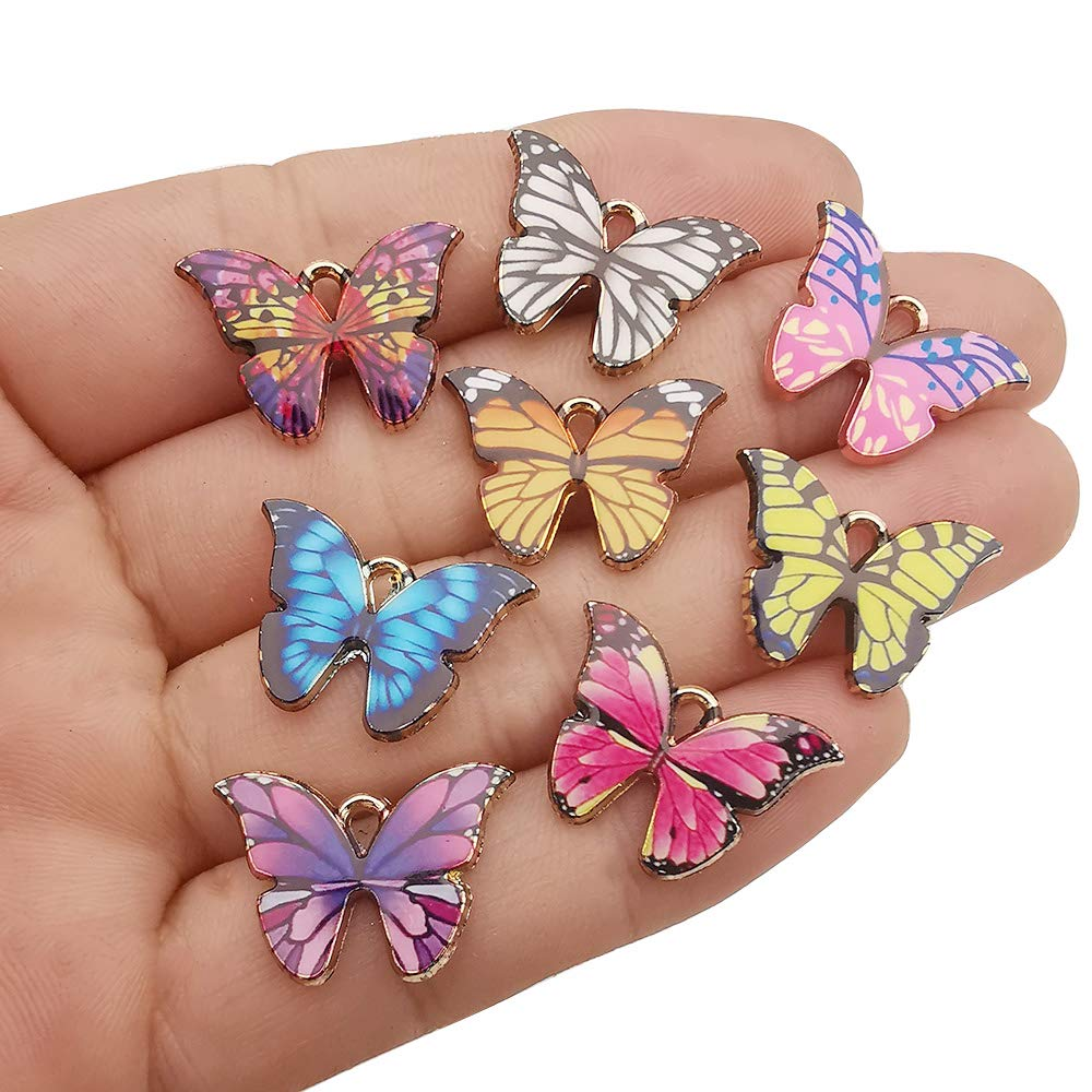 24pcs Enamel Butterfly Pendant Charms for Jewelry Making Bracelet Necklace Earring HM488