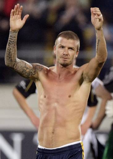 Soccer player David Beckham displays his sleeve
