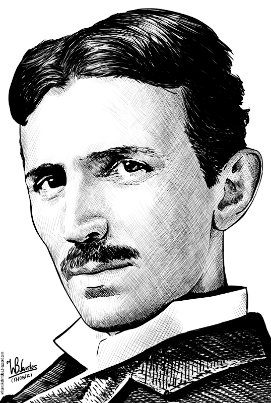 Ink drawing of Nikola Tesla, using Krita 2.4.