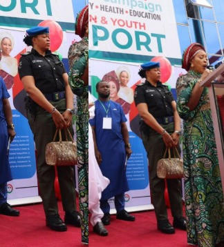 PHOTOS: Police To Sanction Atiku's Wife's Orderly For Carrying Her Bag At An Event