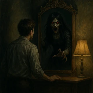 woman, mirror , scary woman , face