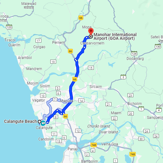 Calangute to Mopa Airport Route