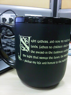 game of thrones, a song of ice and fire, night's watch mug