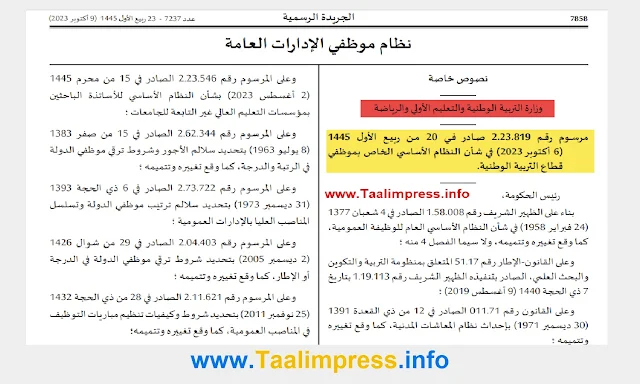 النظام الأساسي الخاص بموظفي قطاع التربية الوطنية: العقوبات التأديبية مقتضيات مشتركة مقتضيات انتقالية مقتضيات متفرقة وختامية