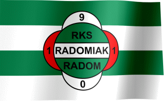 The waving fan flag of Radomiak Radom with the logo (Animated GIF)