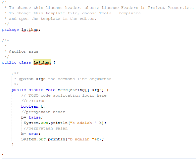 Program penggunaan bolean dengan java