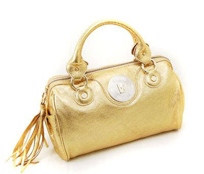 Shiny Gold Leather Purse With Hand Holder Strap â€“ Evening Purse