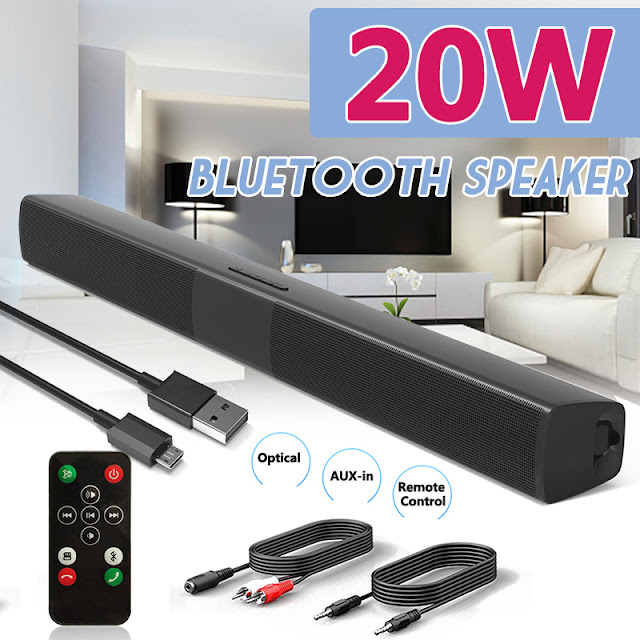 20W Wireless Bluetooth Speaker Subwoofer Bass Soundbar Headset With 2000mAh Support TF Card AUX Remote Control