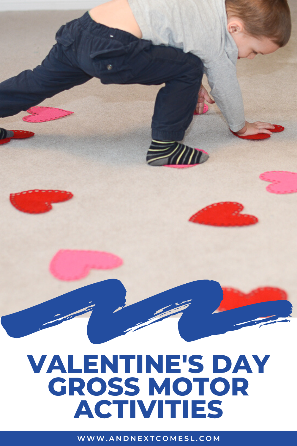 Valentine's Day gross motor activities for kids - simple no prep fun using items from the dollar store