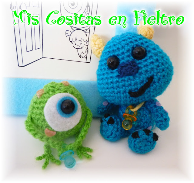 marco, portafotos, fieltro, foto, felt, photoframe, bebé, bebé 3d, mis cositas en fieltro, fieltro nombre, nombre fieltro, felt baby, meninho feltro, amigurumi, monstruos sa, monster inc, mike and sullie, mike y sullie