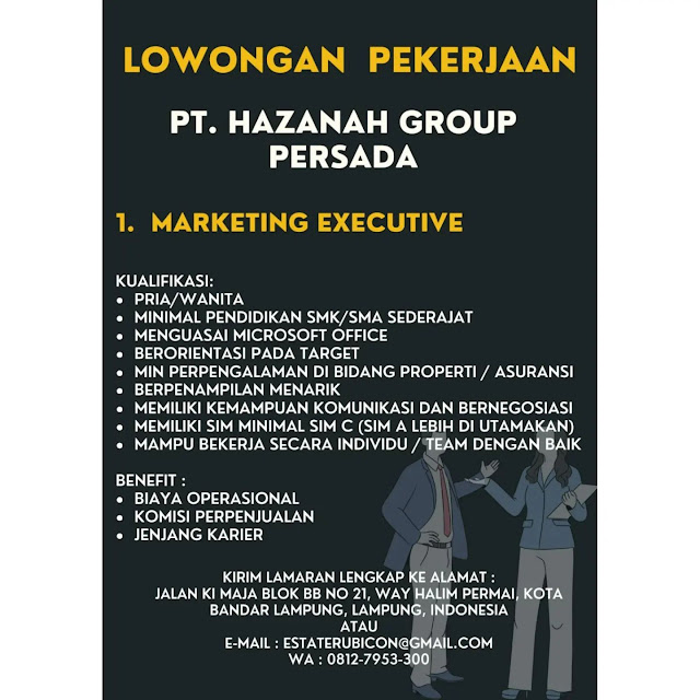 Lowongan Marketing Executive di PT. Hazanah Group Persada