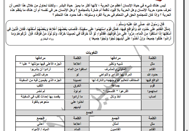 مذكرة لغه عربيه السادس ترم ثاني