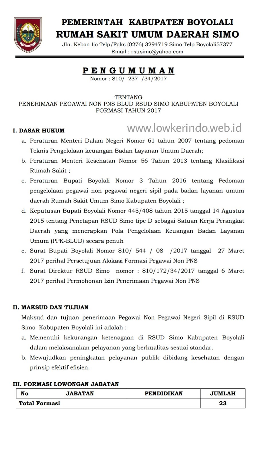 Lowongan Kerja Terbaru di RSUD Simo Kabupaten Boyolali