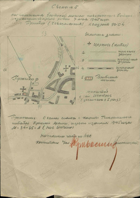 Схема воинского захоронения в Пршиборе. Архивный документ