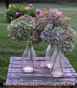 dried hydrangeas vintage milk bottles