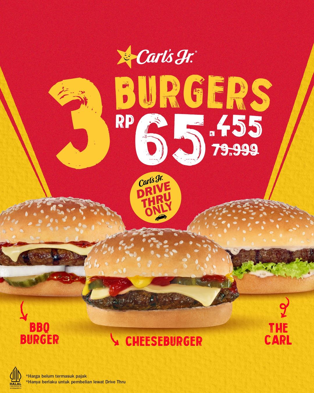 CARL'S JR Promo Beli 3 Burger hanya Rp. 65.455