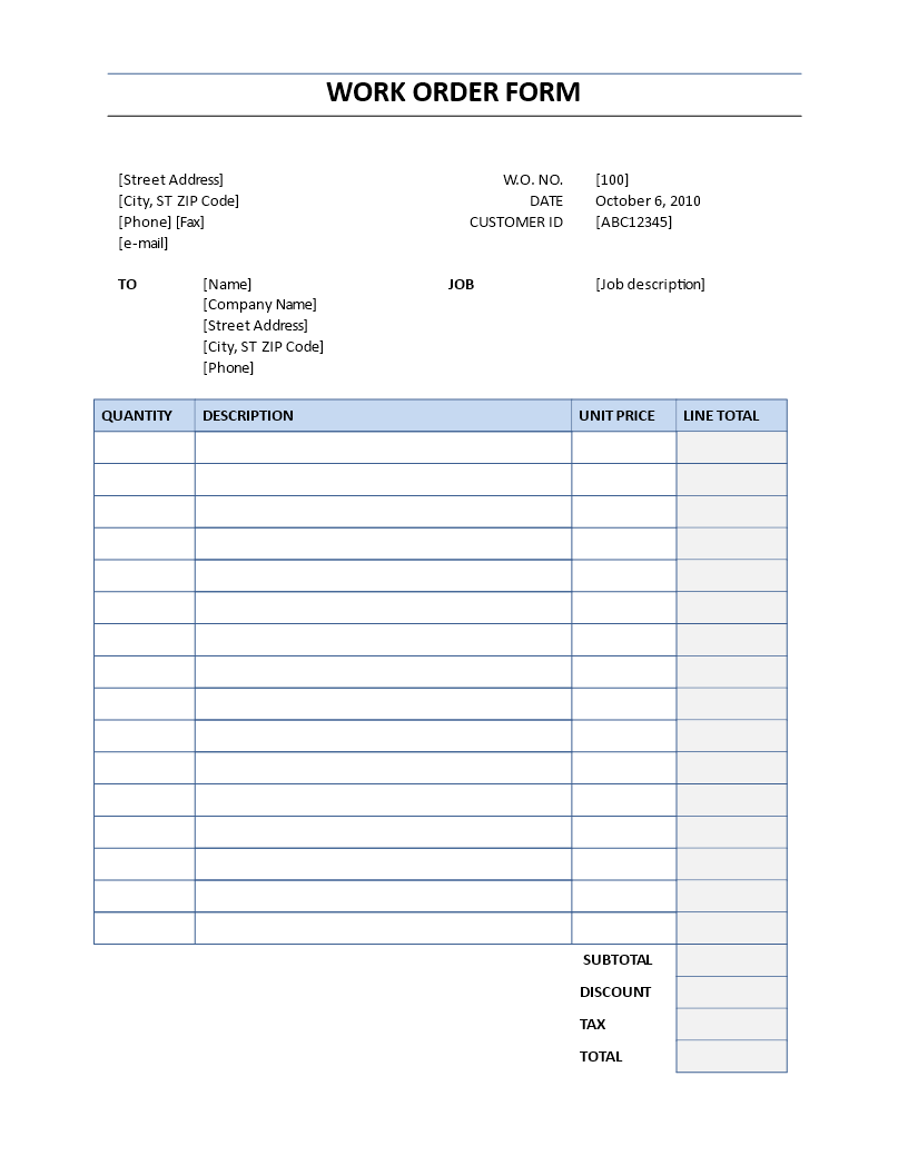 Order Form Template