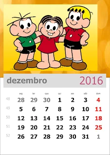 Calendário Turma da Mônica 2016 Dezembro