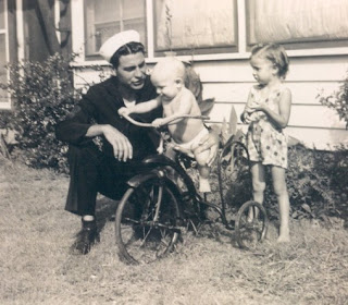 Childhood picture of Louanne Stephens with her father & brother