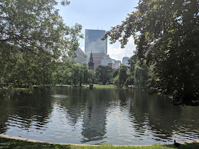 The former Hancock Tower (now 200 Clarendon St) from the Public Gardens in Boston