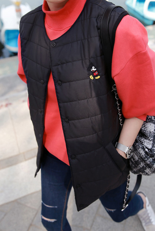  Padded Vest with Cartoon Embroidery