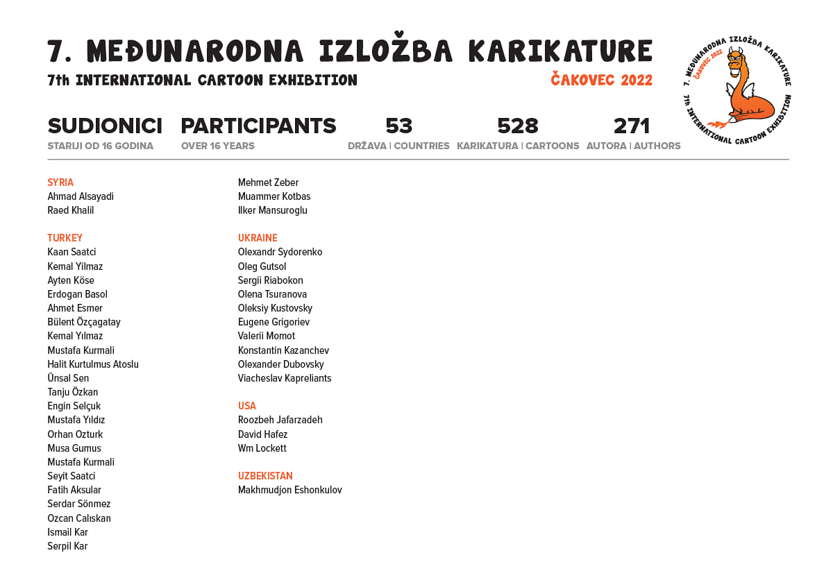 Participants of the 7th International Cartoon Exhibition, Čakovec 2022