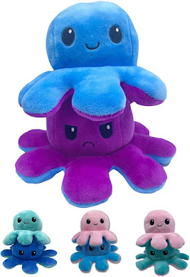 different colour plush octopus with faces