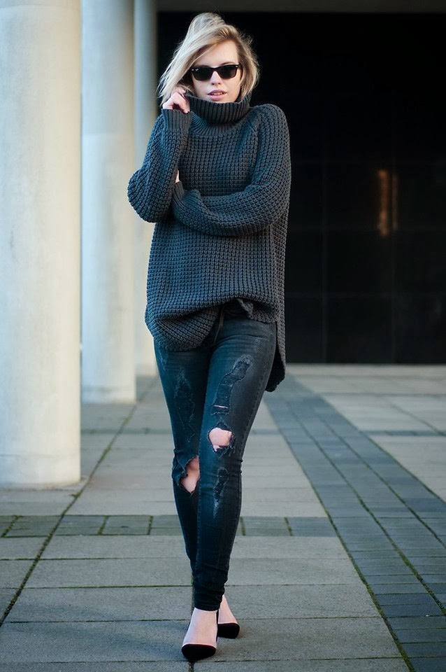 Gorgeous Grey Sweater, Jeans And Black Shoe With Black Shade