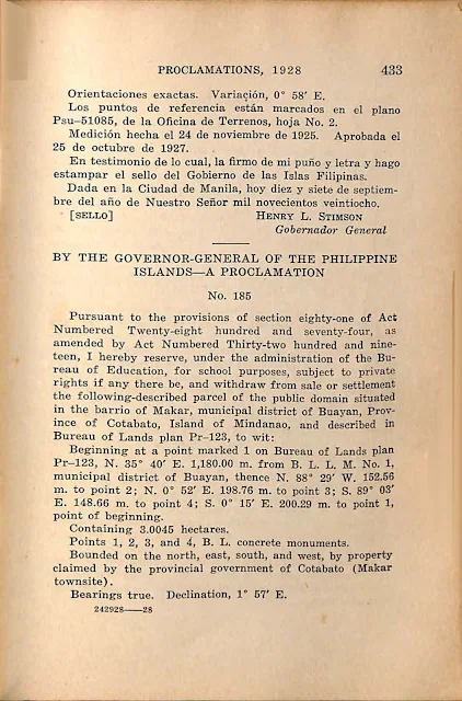 Proclamation No. 184 s. 1928 Spanish version continued.
