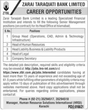  ZTBL Jobs 2022 – Today Jobs 2022  Job Advertisement online 