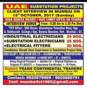 Substation Projects Jobs for UAE - Free accommodation