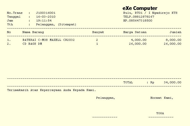 EXecomputer: Free Program Penjualan / Cetak Nota